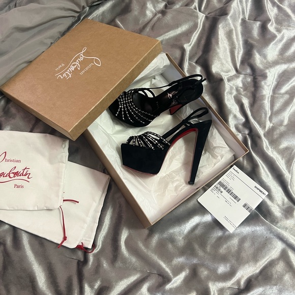 Christian Louboutin Black Platform Heels with Red Soles - Picture 2 of 3